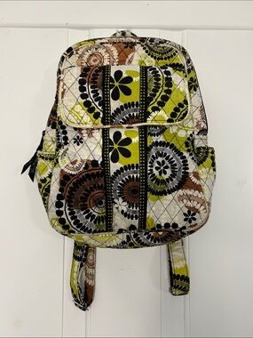 Vera Bradley Hippie retro style Quilted Floral Mini Backpack in Green and Brown